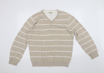 Urban Spirit Mens Beige Striped  Pullover Jumper Size L