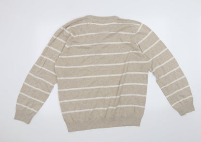 Urban Spirit Mens Beige Striped  Pullover Jumper Size L