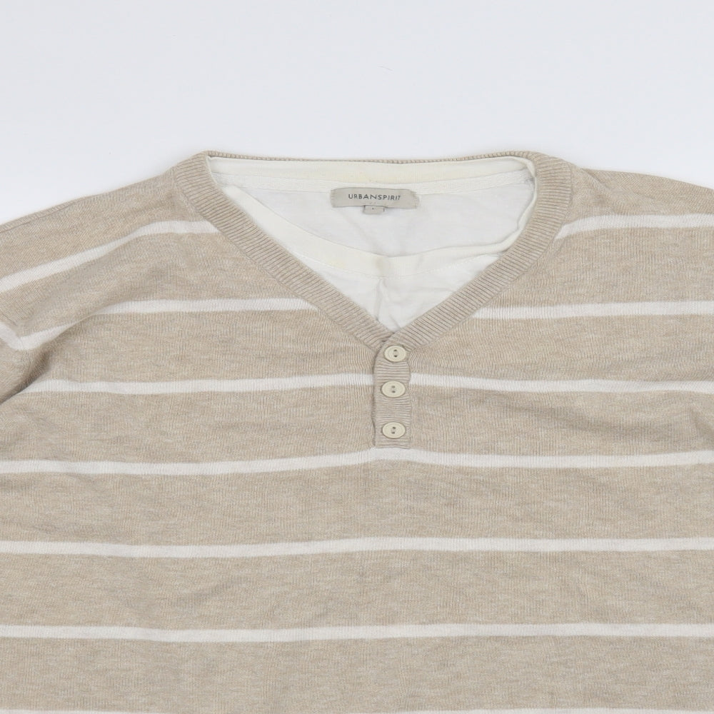 Urban Spirit Mens Beige Striped  Pullover Jumper Size L