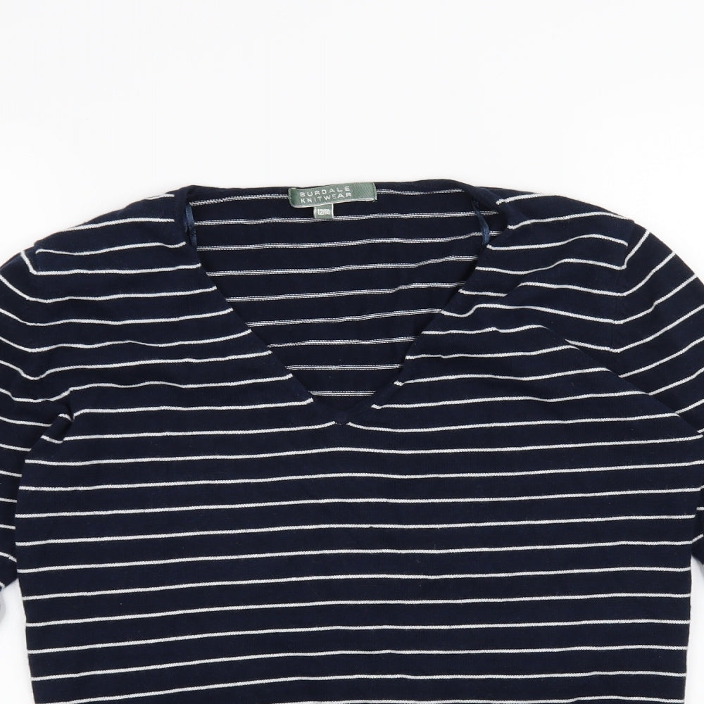 Burdale Knitwear Womens Blue Striped  Pullover Jumper Size 12