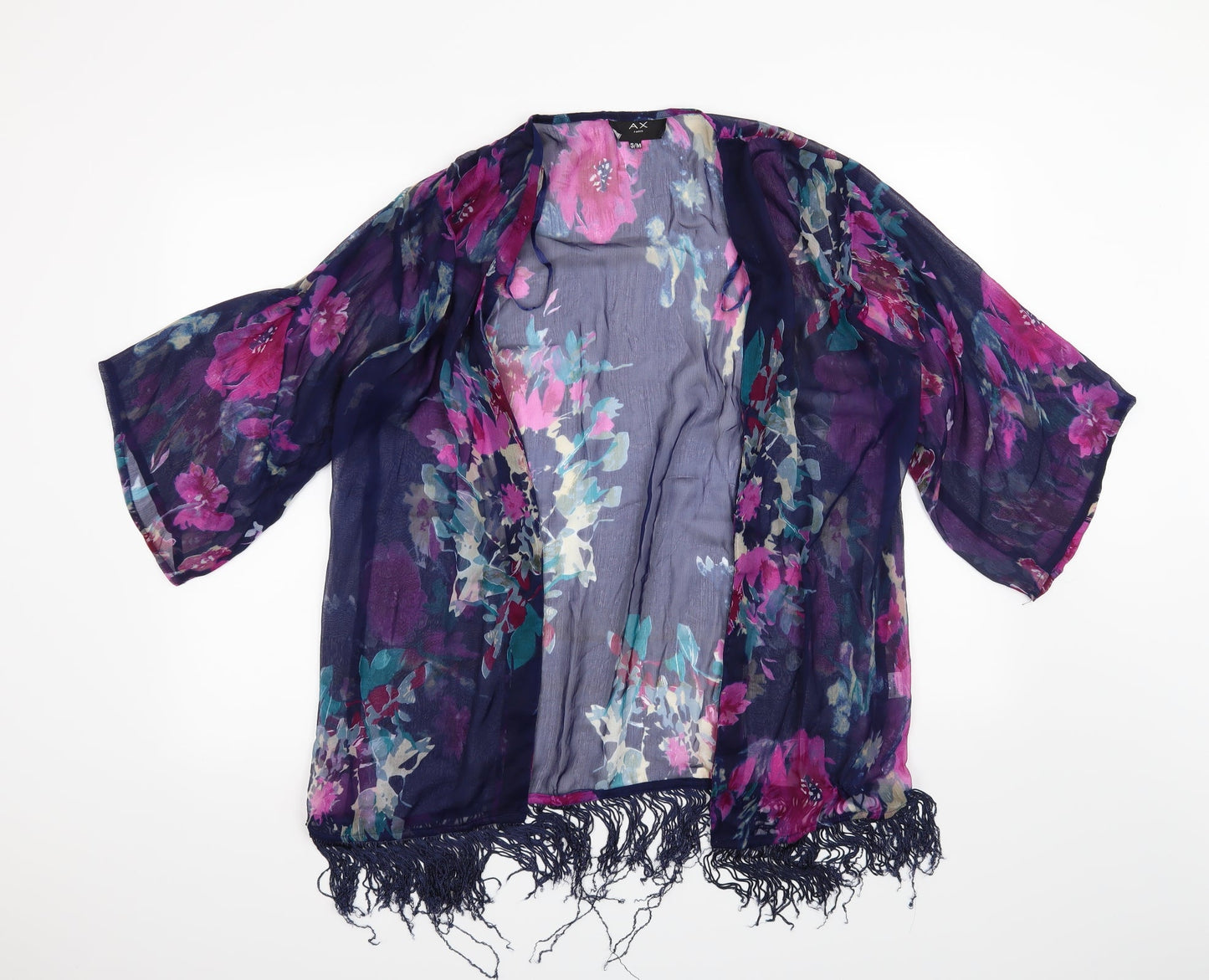 AX Paris Womens Blue Floral  Cardigan Jumper Size S