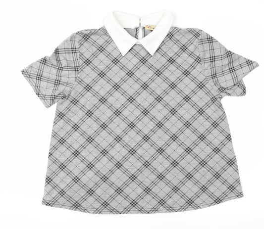 cameo rose Womens Grey Check  Basic T-Shirt Size 8