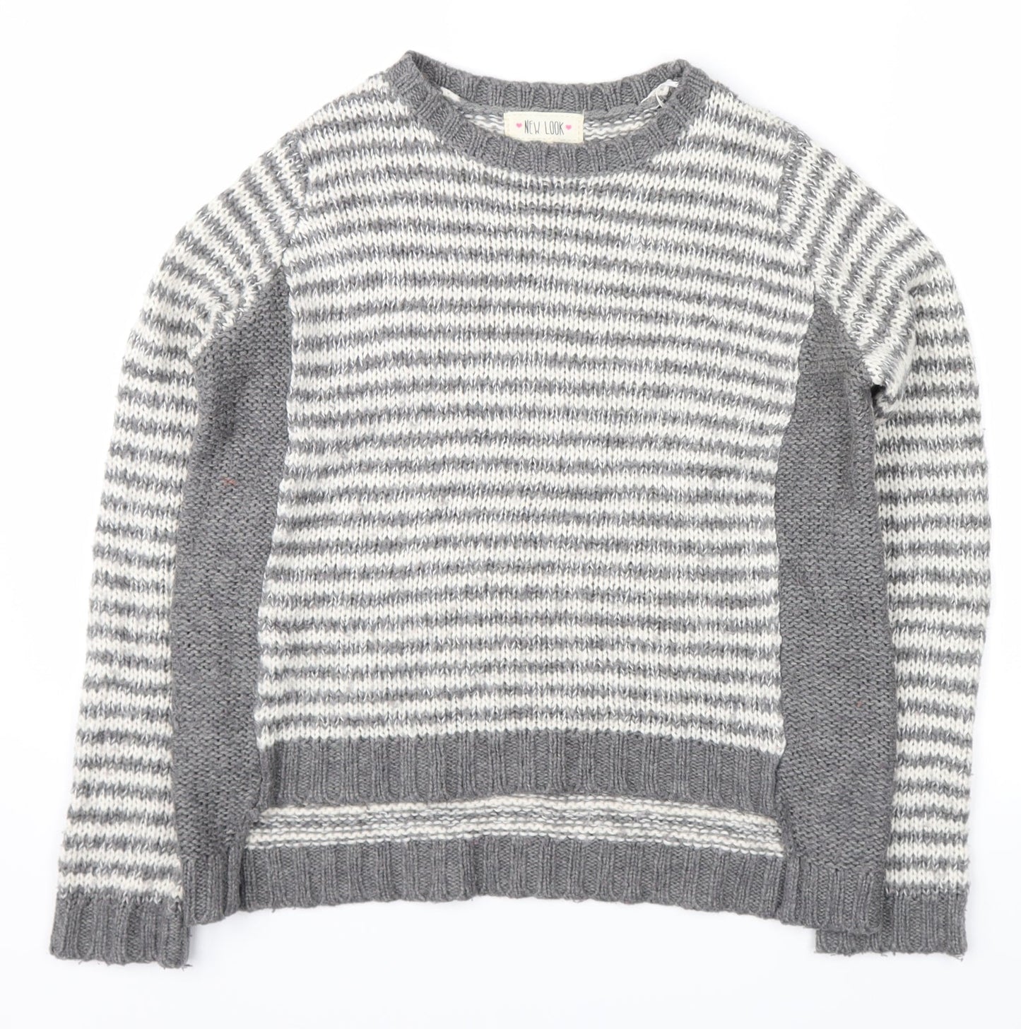 New Look Womens Grey Striped  Pullover Jumper Size 8