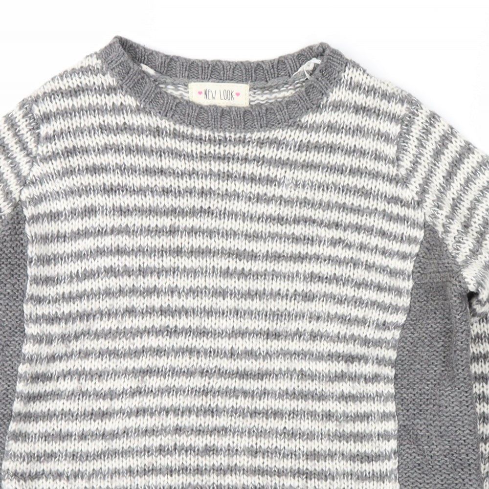New Look Womens Grey Striped  Pullover Jumper Size 8