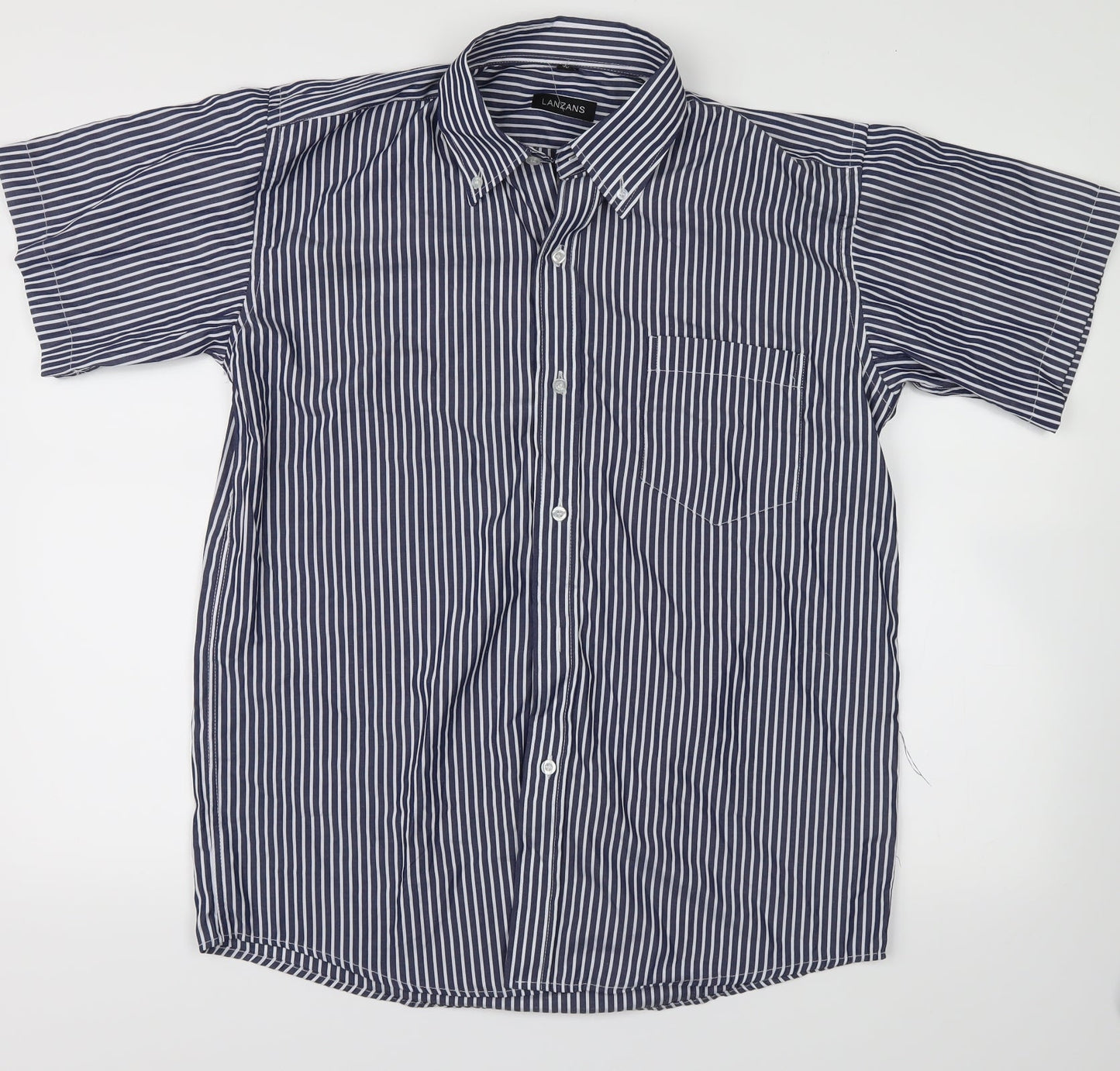Mens UK Size 40 lanzans Blue  Button-Up Short Sleeve Casual Shirt