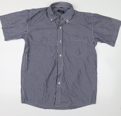 Mens UK Size 40 lanzans Blue  Button-Up Short Sleeve Casual Shirt