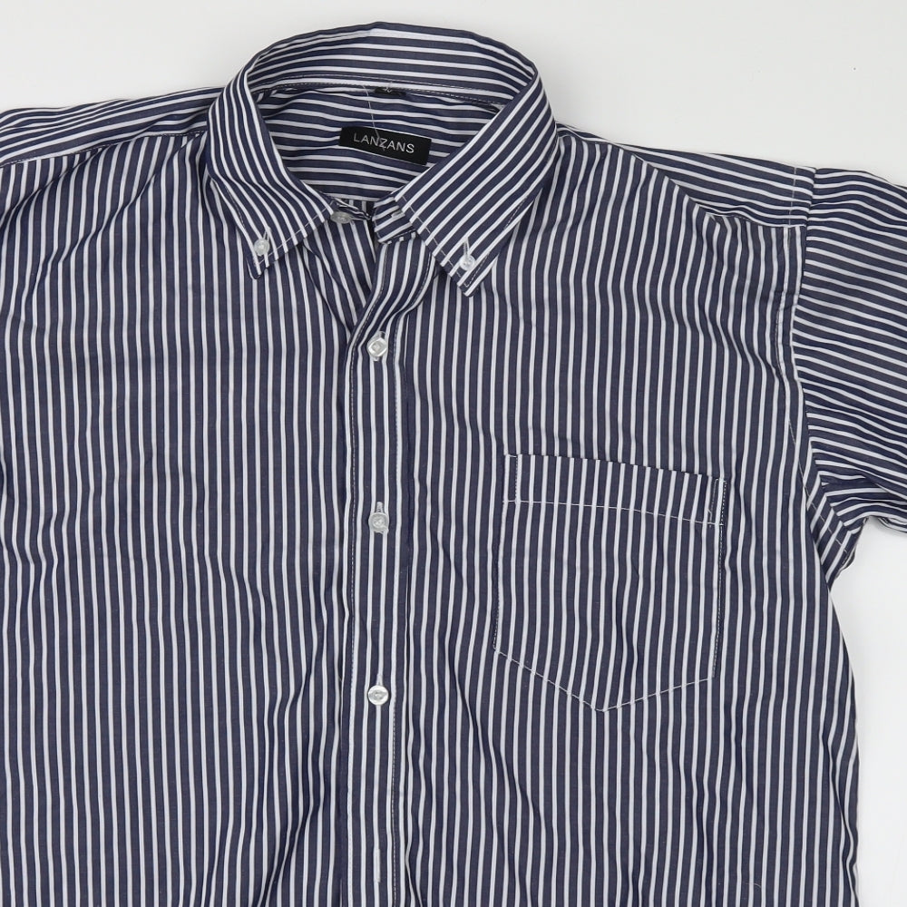 Mens UK Size 40 lanzans Blue  Button-Up Short Sleeve Casual Shirt