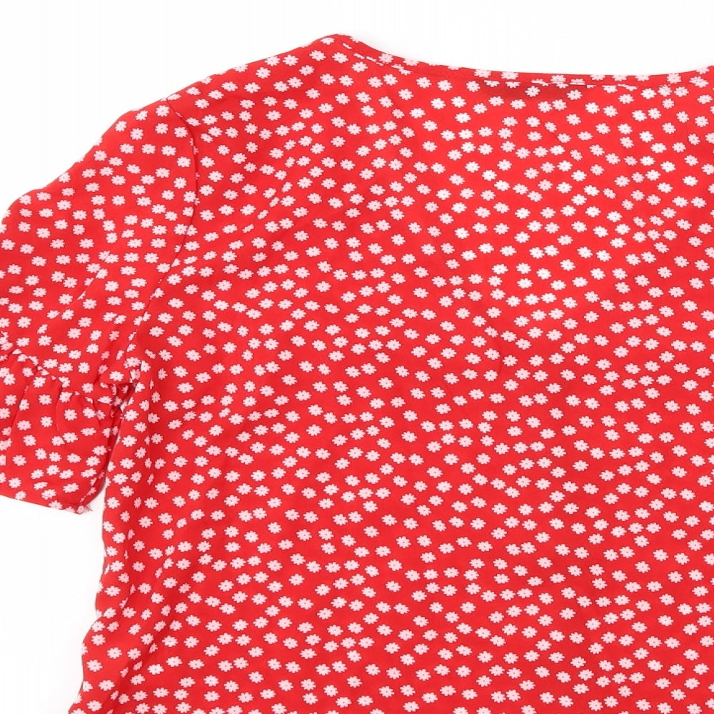 SheIn Womens Red Floral  Basic Blouse Size XS