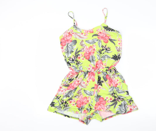 QED London Womens Green Floral  Playsuit One-Piece Size M