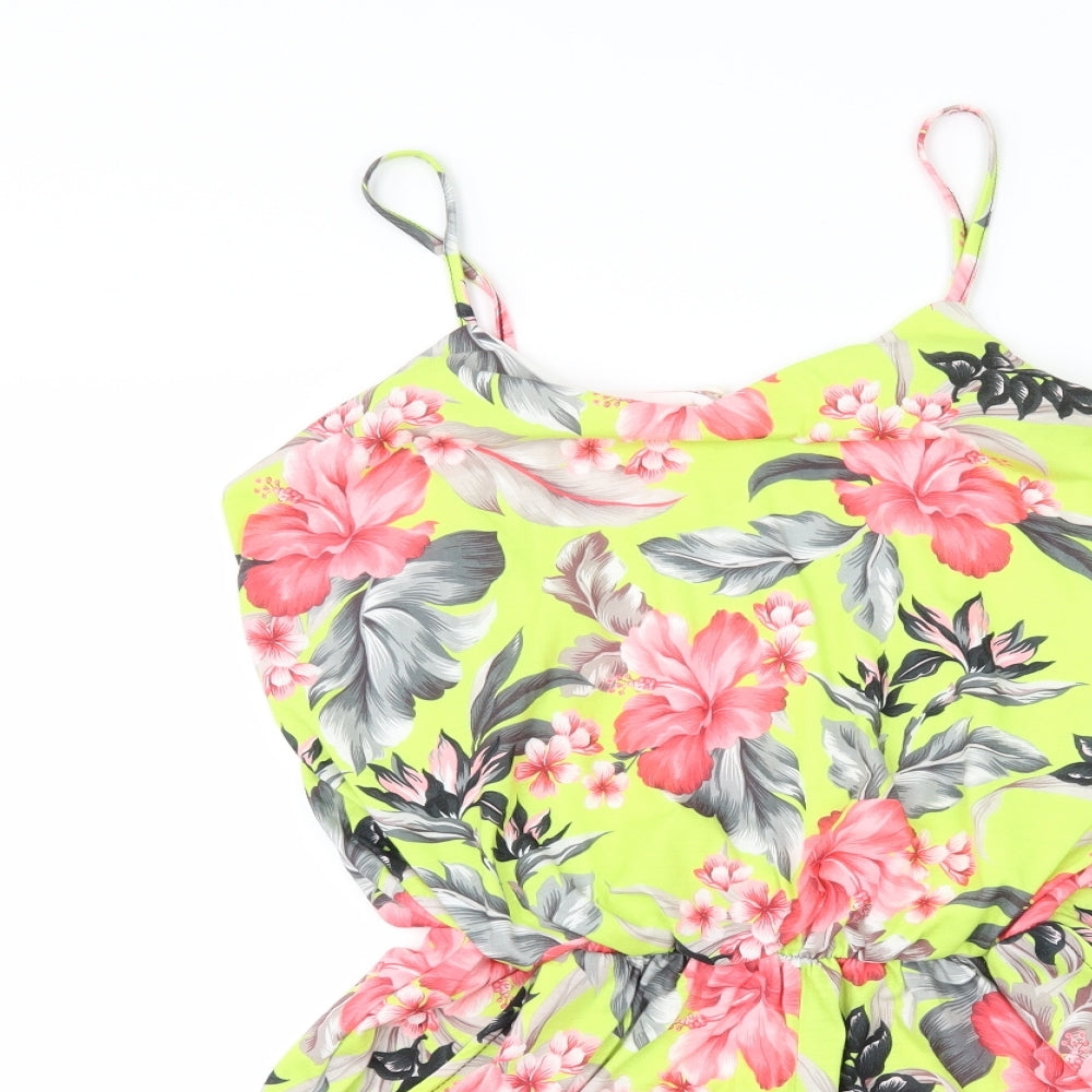 QED London Womens Green Floral  Playsuit One-Piece Size M