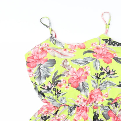 QED London Womens Green Floral  Playsuit One-Piece Size M