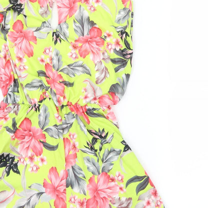 QED London Womens Green Floral  Playsuit One-Piece Size M