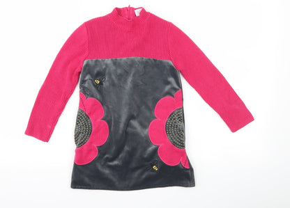 Nula Bug Girls Grey Floral  Jumper Dress  Size 3-4 Years