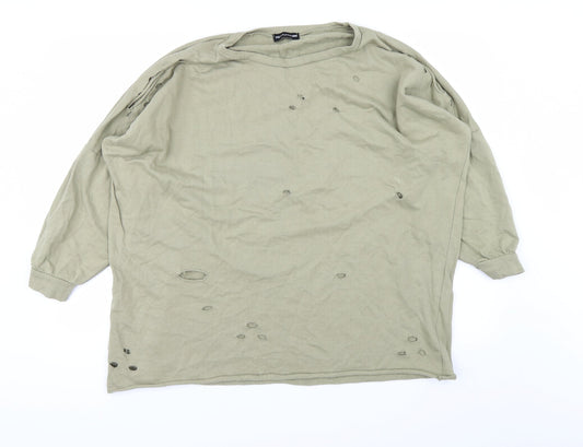PRETTYLITTLETHING Womens Green   Basic T-Shirt Size 8  - ripped details