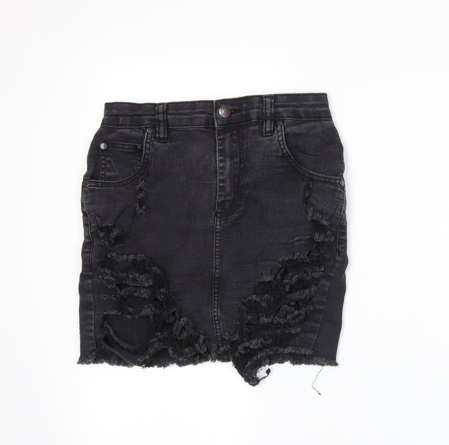 PRETTYLITTLETHING Womens Grey  Denim Straight & Pencil Skirt Size 6