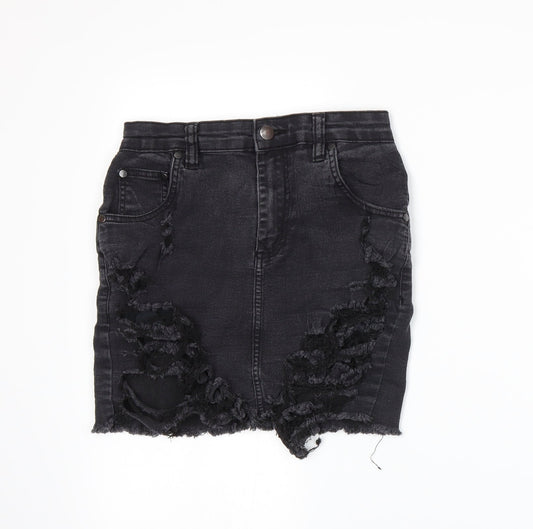 PRETTYLITTLETHING Womens Grey  Denim Straight & Pencil Skirt Size 6