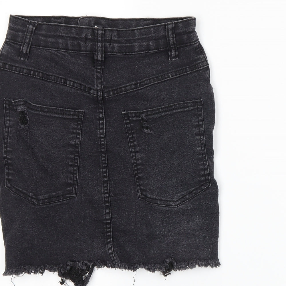 PRETTYLITTLETHING Womens Grey  Denim Straight & Pencil Skirt Size 6