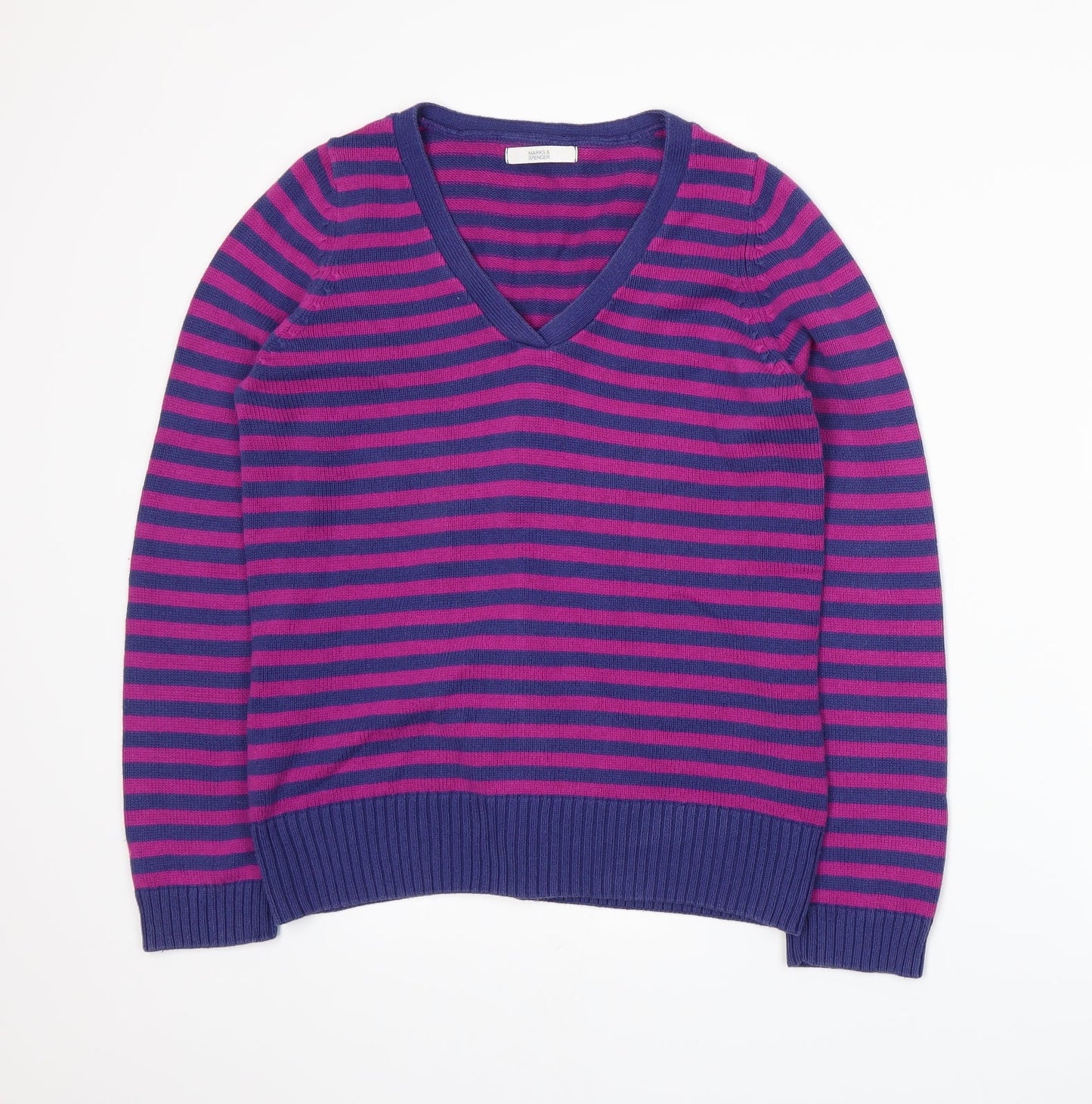 Marks and Spencer Womens Purple Striped Knit Pullover Jumper Size 12