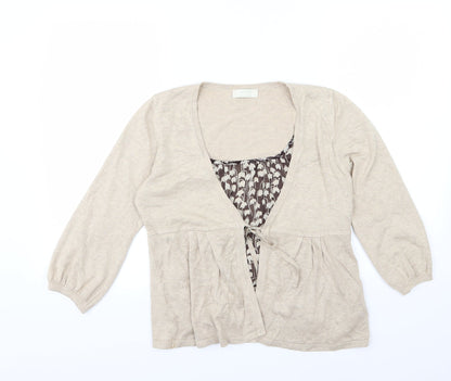 Marks and Spencer Womens Beige Floral Knit Pullover Jumper Size 14  - Cardigan and top all in one