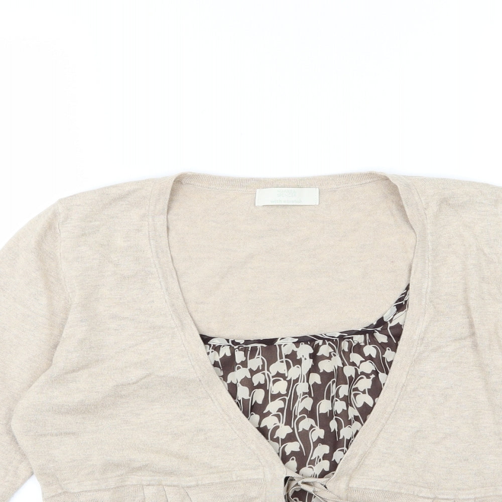 Marks and Spencer Womens Beige Floral Knit Pullover Jumper Size 14  - Cardigan and top all in one