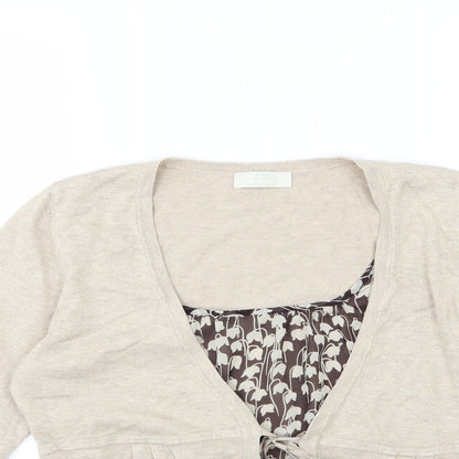 Marks and Spencer Womens Beige Floral Knit Pullover Jumper Size 14  - Cardigan and top all in one