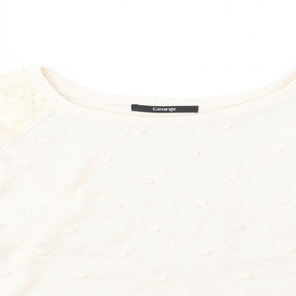 George Womens Beige Polka Dot Knit Pullover Jumper Size 12