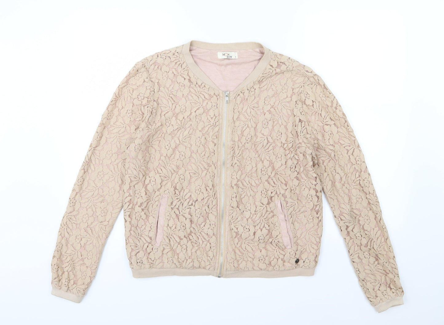 Monrow Womens Beige Floral Jersey Full Zip Sweatshirt Size S