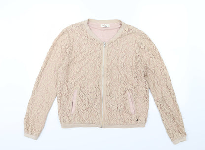 Monrow Womens Beige Floral Jersey Full Zip Sweatshirt Size S