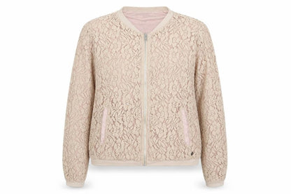 Monrow Womens Beige Floral Jersey Full Zip Sweatshirt Size S