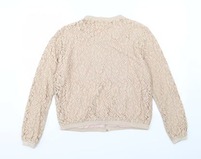Monrow Womens Beige Floral Jersey Full Zip Sweatshirt Size S