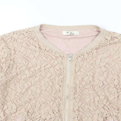 Monrow Womens Beige Floral Jersey Full Zip Sweatshirt Size S