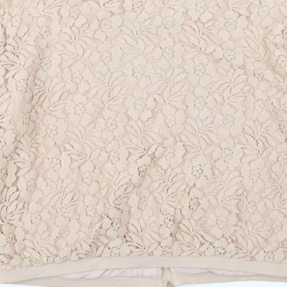Monrow Womens Beige Floral Jersey Full Zip Sweatshirt Size S