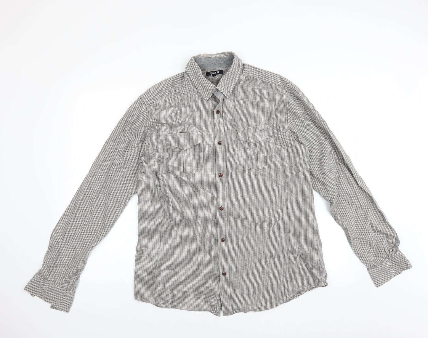 Mens UK Size L Peacocks Green  Button-Up Long Sleeve Casual Shirt