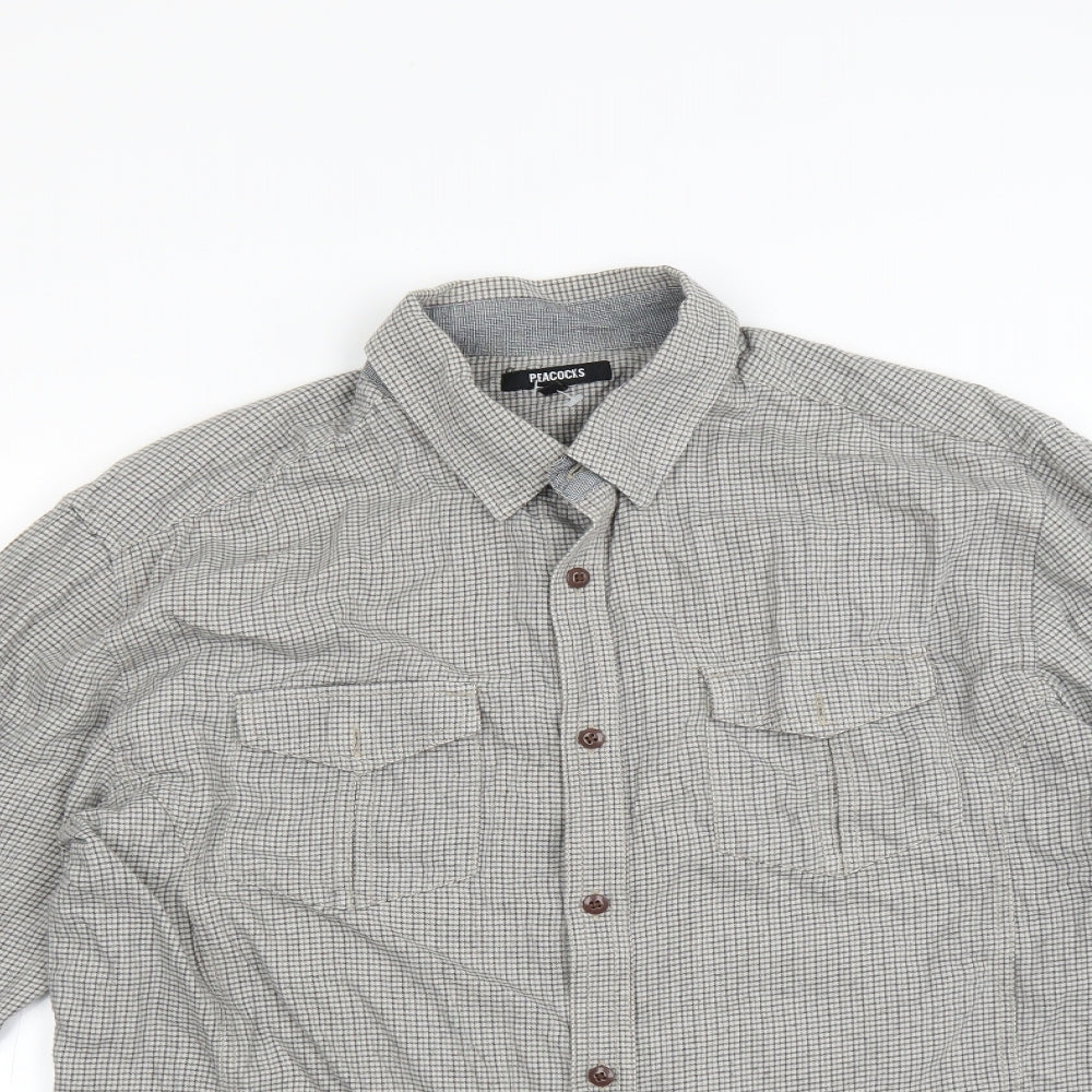 Mens UK Size L Peacocks Green  Button-Up Long Sleeve Casual Shirt