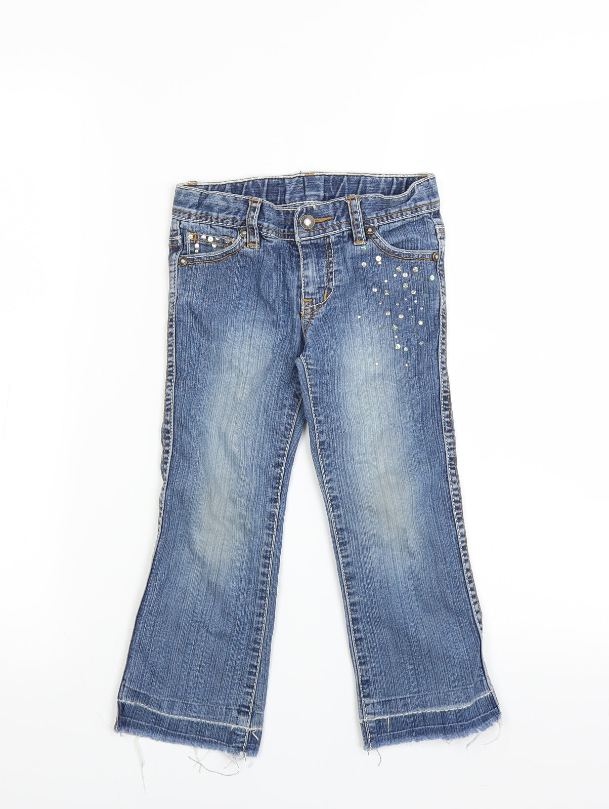Pumpkin Patch Girls Blue   Straight Jeans Size 4 Years - distressed hem sequins