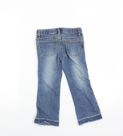 Pumpkin Patch Girls Blue   Straight Jeans Size 4 Years - distressed hem sequins