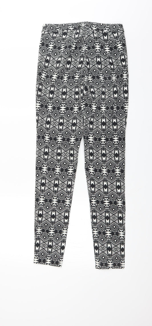 Divided by H&M Womens Black Geometric  Trousers  Size 10 L28 in