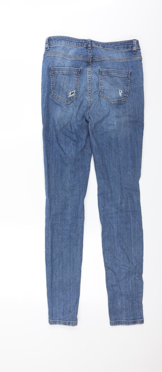 Missguided Womens Blue  Denim Skinny Jeans Size 10 L29 in - DISTRESSED