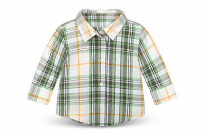 Front view of H&M White Check Basic Button-Up, size 6-9, Months