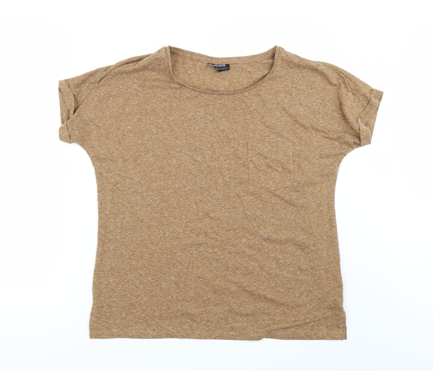 Womens UK Size 4 Warehouse Brown Basic T-Shirt