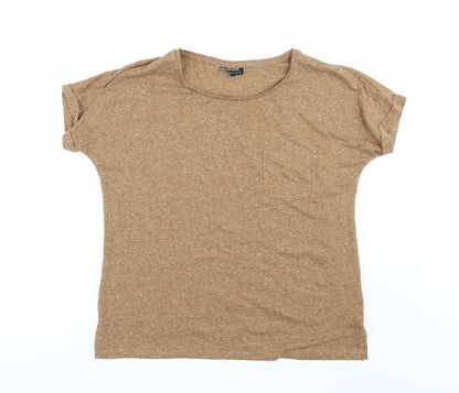 Womens UK Size 4 Warehouse Brown Basic T-Shirt
