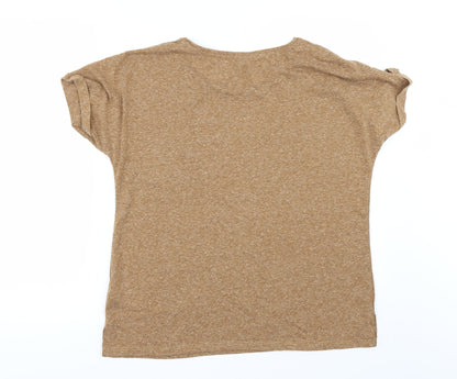 Womens UK Size 4 Warehouse Brown Basic T-Shirt