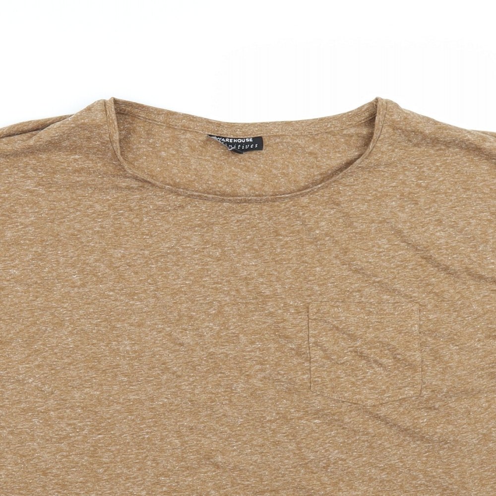 Womens UK Size 4 Warehouse Brown Basic T-Shirt