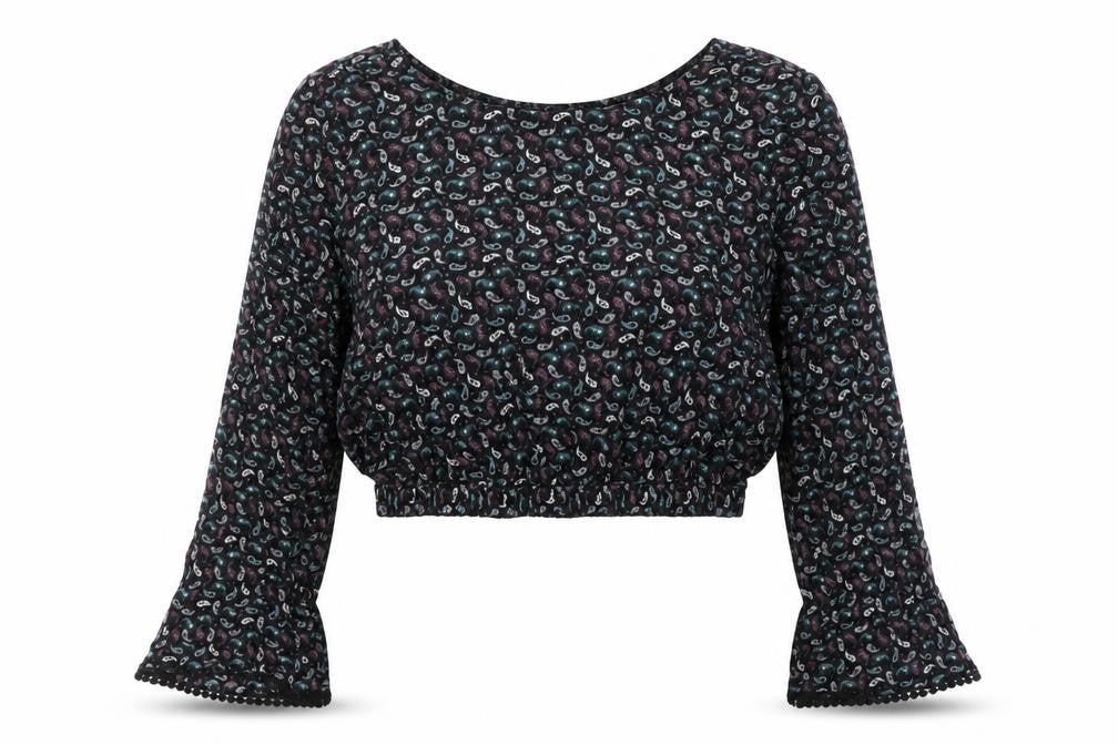 Pull&Bear Womens Purple Paisley  Cropped T-Shirt Size M