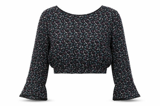 Pull&Bear Womens Purple Paisley  Cropped T-Shirt Size M