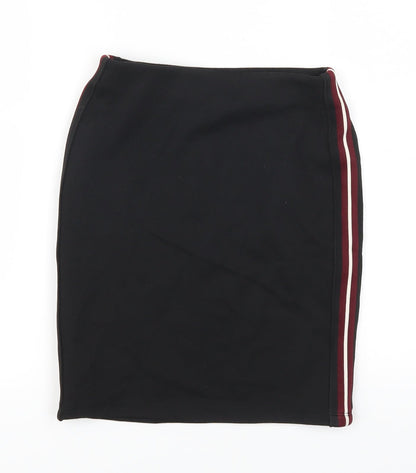 New Look Womens Black   Straight & Pencil Skirt Size 4  - Red Side Stripe
