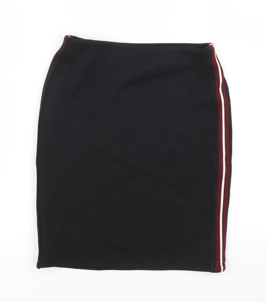 New Look Womens Black   Straight & Pencil Skirt Size 4  - Red Side Stripe