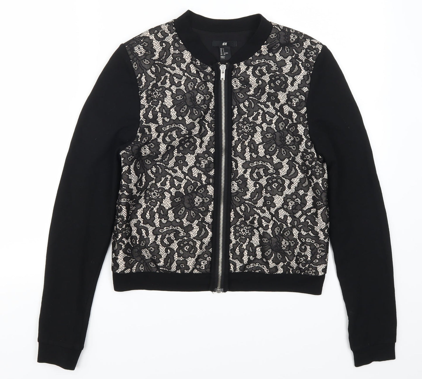 H&M Womens Black Floral Lace Full Zip Sweatshirt Size S