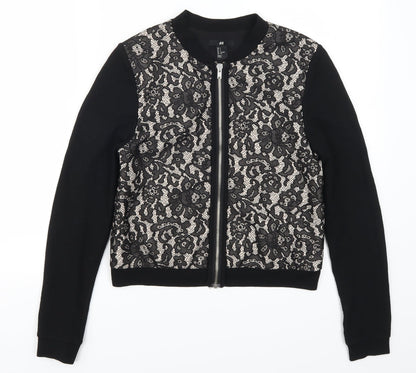 H&M Womens Black Floral Lace Full Zip Sweatshirt Size S
