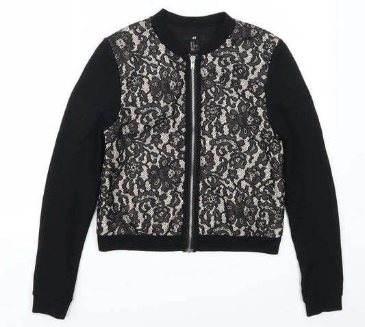 H&M Womens Black Floral Lace Full Zip Sweatshirt Size S